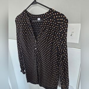 Old Navy Black Blouse with Gold Dot Print Medium